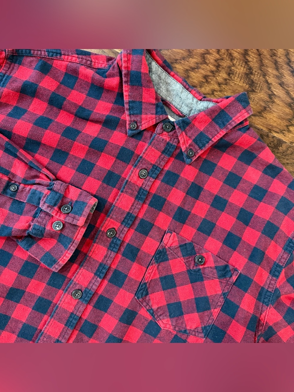 Weatherproof Vintage Men’s Flannel Shirt Red/Navy Plaid L Long Sleeve Button Up